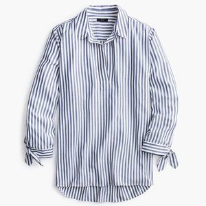 NWT | J. Crew | Collared Tie-Sleeve Blue & White Stripe Tunic Top (L)